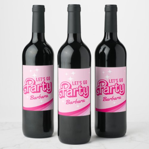 Fancy Pink Glitter Party Custom Name Wine Label