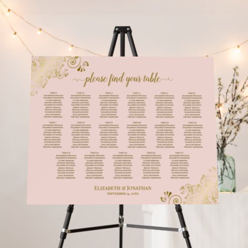 Fancy Pink  Gold 17 Table Wedding Seating Chart Foam Board