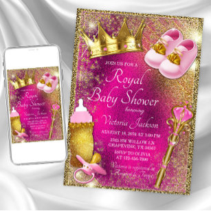 Fancy Pink Gold Princess Baby Shower  Invitation