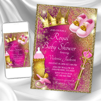 Fancy Pink Gold Princess Baby Shower Invitation