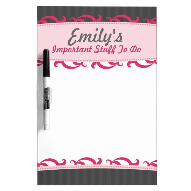 Fancy Pink & Gray Dry Erase Board (Front)