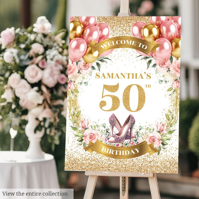 Fancy Pink Heels 50th Birthday Poster Décor (Fancy Pink Heels 50th Birthday Poster Décor)