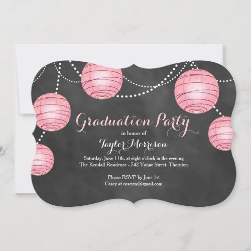 Fancy Pink Lantern Graduation Invitation