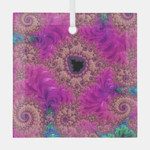 Fancy Pink Ostrich Feathers Fractal Abstract Art Glass Ornament