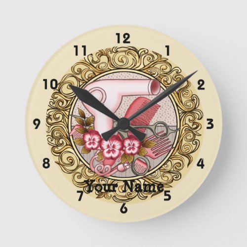 Fancy Pink Pansy Beautician  Round Clock