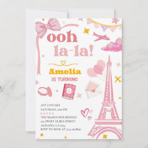 Fancy Pink Paris Eiffel Tower Invitation Gingham