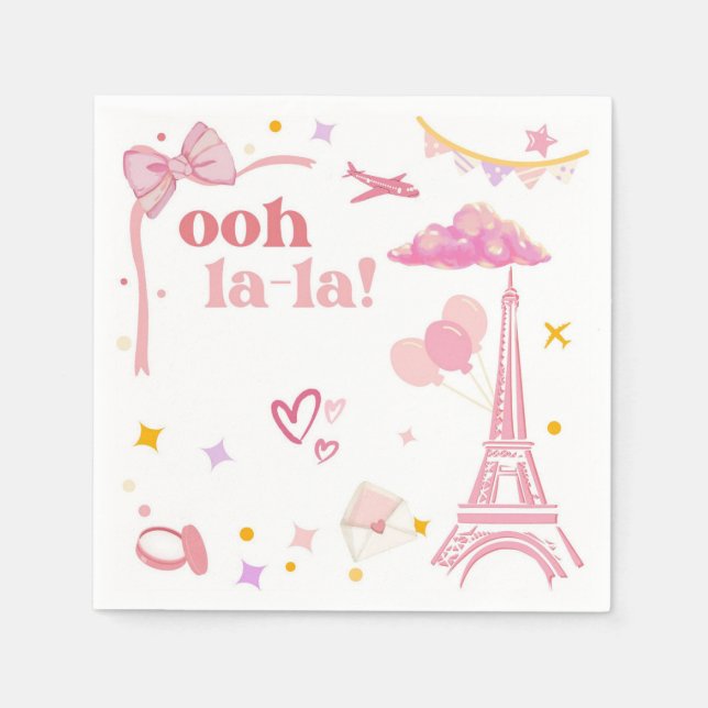 Fancy Pink Paris Eiffel Tower Party Paper Napkin (Front)
