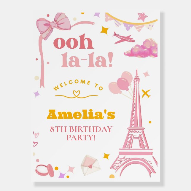 Fancy Pink Paris Eiffel Tower Party Welcome Sign (Front)