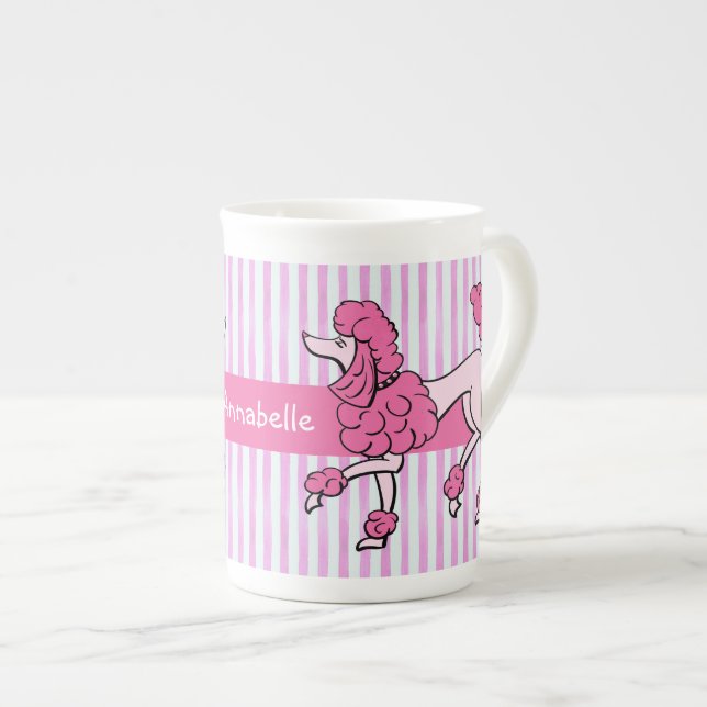 Fancy Pink Poodles Personalize Bone China Mug (Front Right)