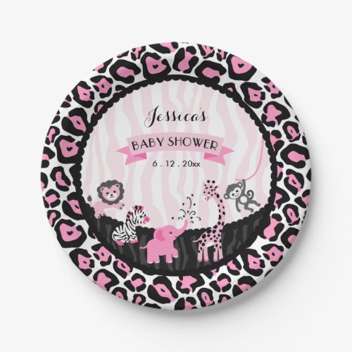 Fancy Pink Safari Girl Baby Shower Custom Plates