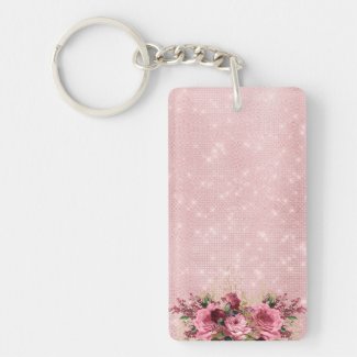 Fancy Pink Sparkly Roses Key Chain