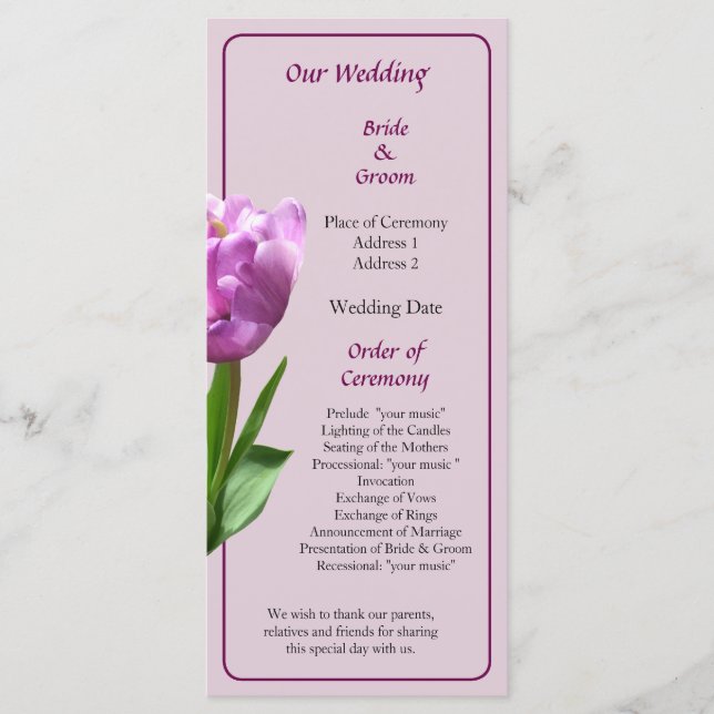 Fancy Pink Tulip Wedding Program (Front)