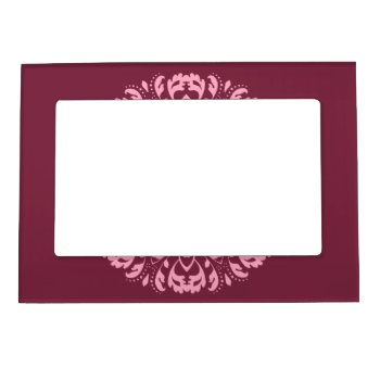 Fancy Pink Victorian Motif On Burgundy Magnetic Picture Frame by TheHopefulRomantic at Zazzle