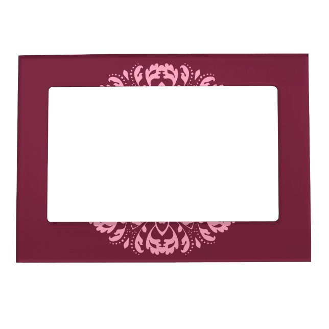 Fancy pink victorian motif on burgundy magnetic picture frame (Front)