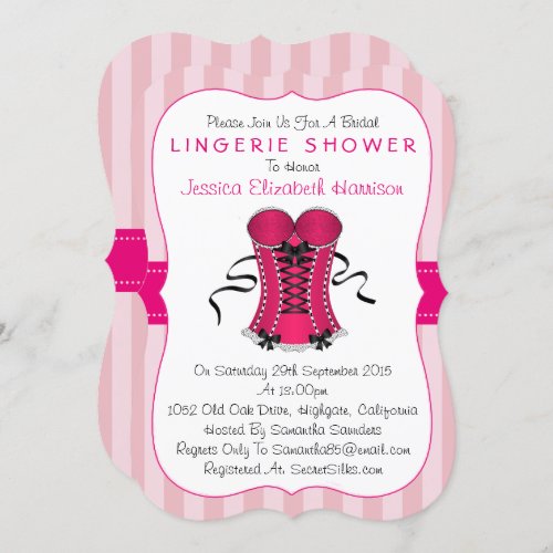 Fancy Pink  White Corset Lingerie Shower Invitation