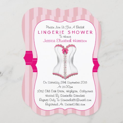 Fancy Pink  White Corset Lingerie Shower Invitation