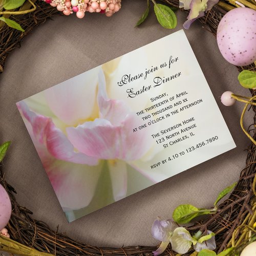 Fancy Pink White Tulip Easter Dinner Invitation