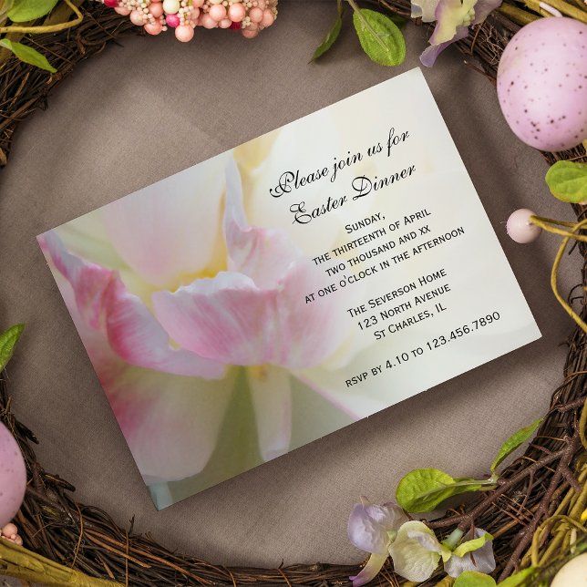 Fancy Pink White Tulip Easter Dinner Invitation (Creator Uploaded)