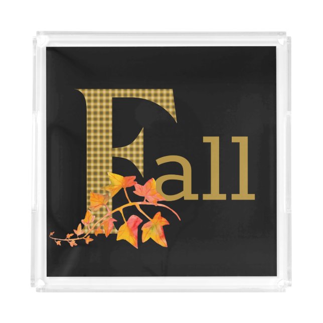 Fancy Plaid Fall Word Art  Acrylic Tray (Front)