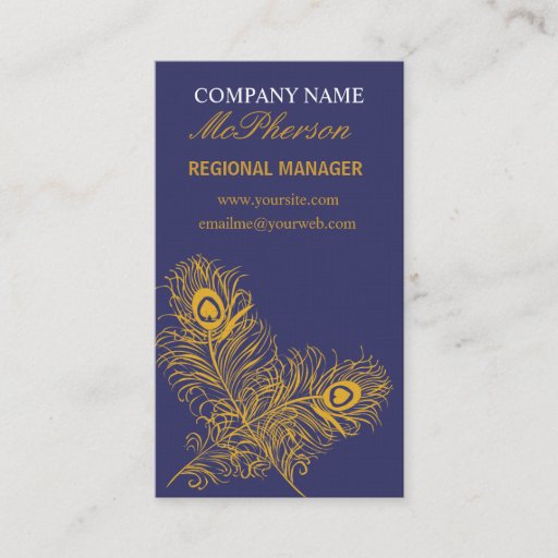 Customizable Elegant Gold Peacock Feathers Business Card