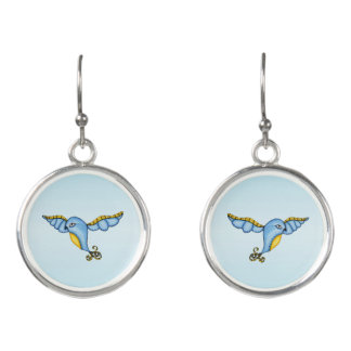 Fancy Pretty Bluebird in Flight Yellow Accents Earrings