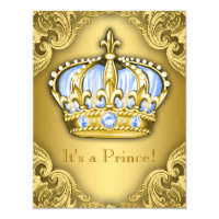Fancy Prince Baby Shower Baby Blue Gold Card