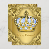 Fancy Prince Baby Shower Baby Blue Gold Invitation (Front/Back)