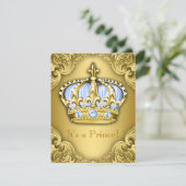 Fancy Prince Baby Shower Baby Blue Gold Invitation (Standing Front)