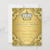 Fancy Prince Baby Shower Baby Blue Gold Invitation (Back)