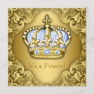 Fancy Prince Baby Shower Baby Blue Gold Invitation