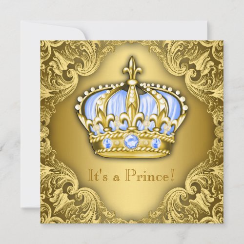 Fancy Prince Baby Shower Baby Blue Gold Invitation