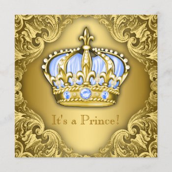 Fancy Prince Baby Shower Baby Blue Gold Invitation by BabyCentral at Zazzle