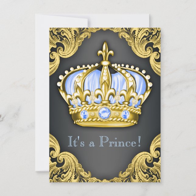 Fancy Prince Baby Shower Baby Blue Invitation (Front)