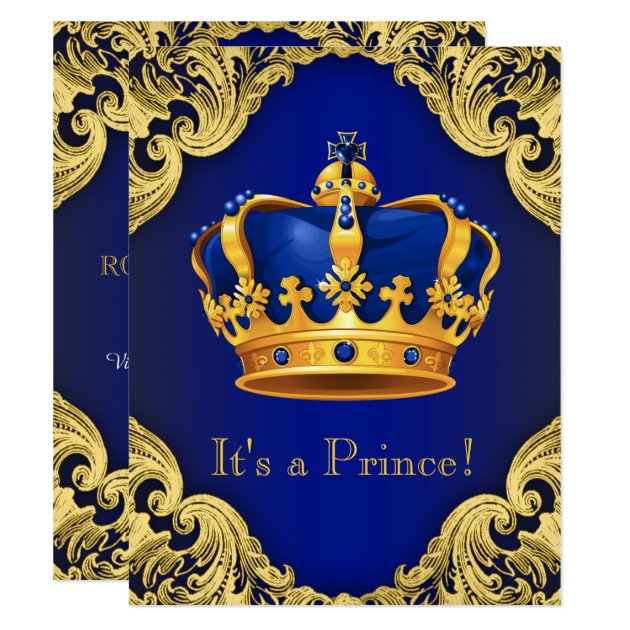 Fancy Prince Baby Shower Blue And Gold Invitation