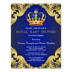 Fancy Prince Baby Shower Blue and Gold Card