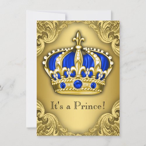 Fancy Prince Baby Shower Blue and Gold Custom Invitations