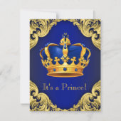 Fancy Prince Baby Shower Blue and Gold Invitation (Front)