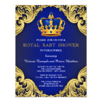 Fancy Prince Baby Shower Blue and Gold Invitation