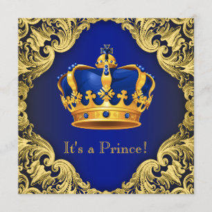 Fancy Prince Baby Shower Blue Gold Invitation