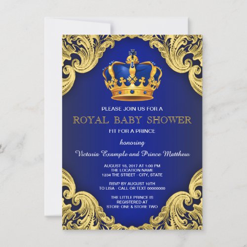 Fancy Prince Baby Shower Blue Invitation