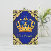 Fancy Prince Baby Shower Blue Invitation (Standing Front)
