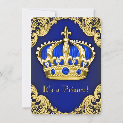 Fancy Prince Baby Shower Blue Custom Announcements