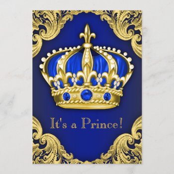Fancy Prince Baby Shower Blue Invitation by BabyCentral at Zazzle
