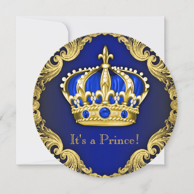 Fancy Prince Baby Shower Blue Invitation (Front)