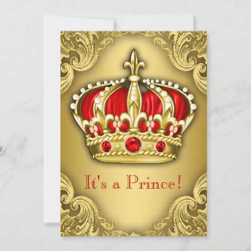 Fancy Prince Baby Shower Red and Gold Invitation