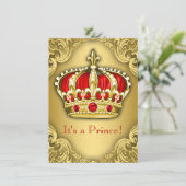 Fancy Prince Baby Shower Red and Gold Invitation (Standing Front)