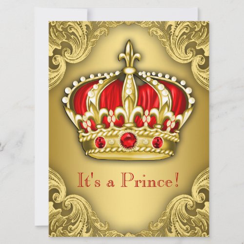 Fancy Prince Baby Shower Red and Gold Invitation