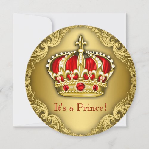 Fancy Prince Baby Shower Red and Gold Invitation