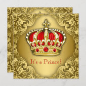 Fancy Prince Baby Shower Red and Gold Invitation (Front/Back)