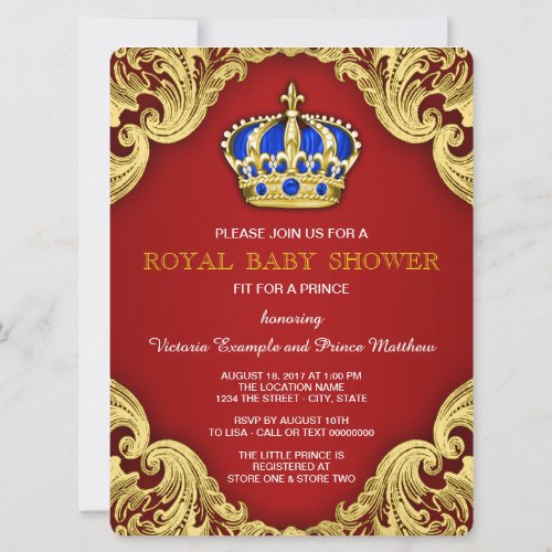 Fancy Prince Baby Shower Red Invitation